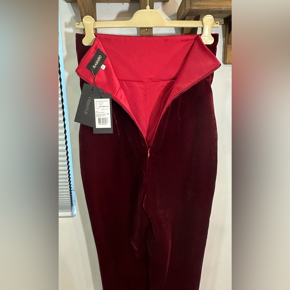 NWT Rasario Silk Velvet High Waisted Trouser Pants Burgundy FR 40 (US 6) - Picture 10 of 14